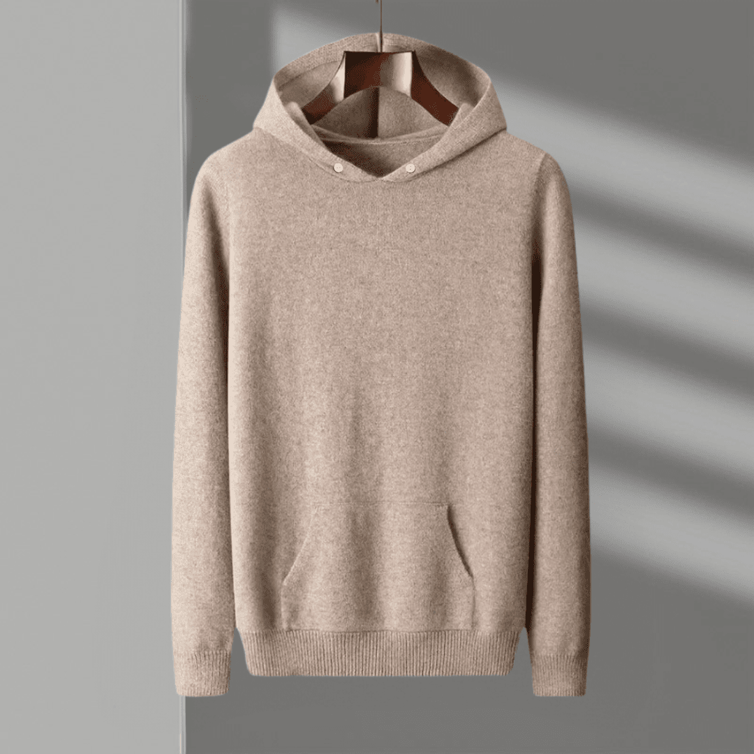 Cesar | Herren Merino Hoodie – Kapuze – Kängurutasche – 100% Merinowolle Hirschfeld Beige XS 