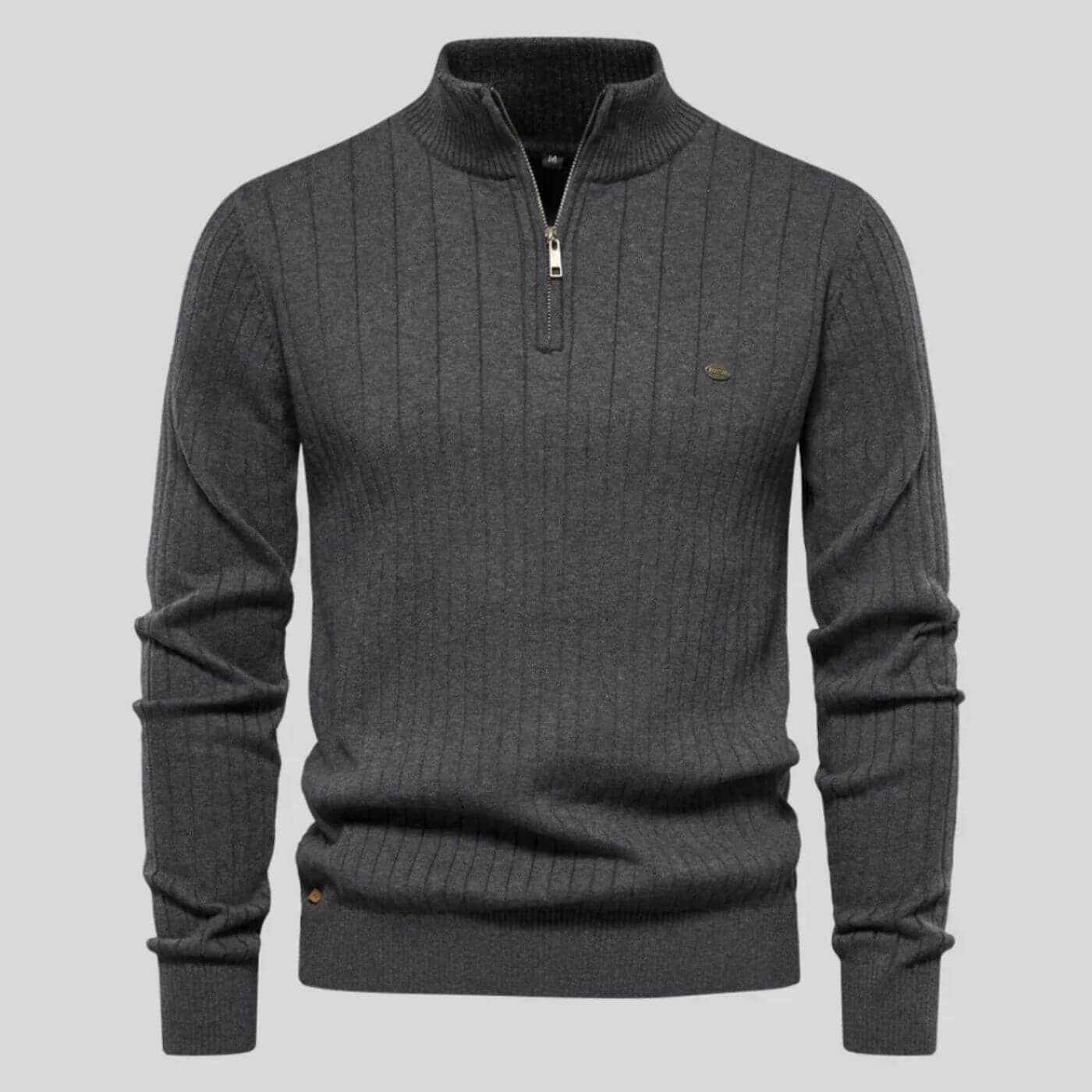 Robin | Herren 1/2-Zip Komfortpullover – Stehkragen – weiche Baumwollmischung – leicht & warm Hirschfeld Grau S 