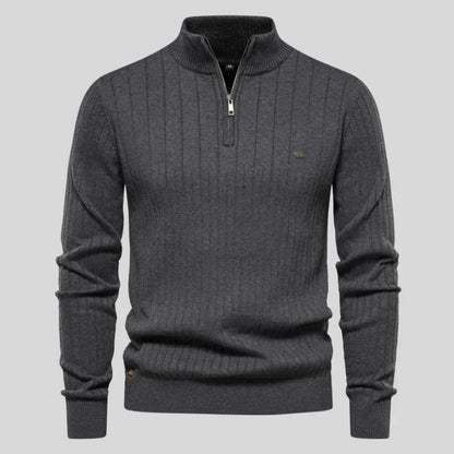 Robin | Herren 1/2-Zip Komfortpullover – Stehkragen – weiche Baumwollmischung – leicht & warm Hirschfeld Grau S 