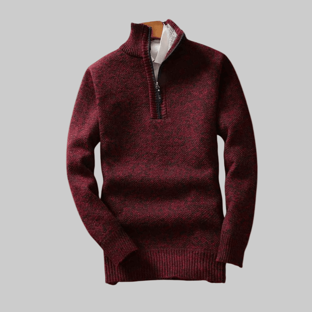 Jack | Herren Halbzip-Strickpullover Stehkragen – Rippbündchen – Strick Hirschfeld Rot M 