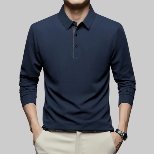 James | Herren Langarm-Polo Polokragen – Knopfleiste – Feinstrick Hirschfeld Blau M 