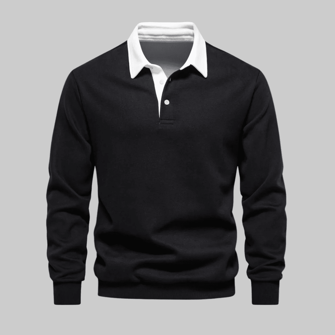 Jason | Herren Langarm-Polo Polokragen – Kontrastkragen – Feinstrick Hirschfeld Schwarz S 