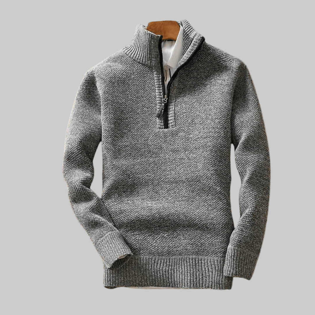 Jack | Herren Halbzip-Strickpullover Stehkragen – Rippbündchen – Strick Hirschfeld Hellgrau M 