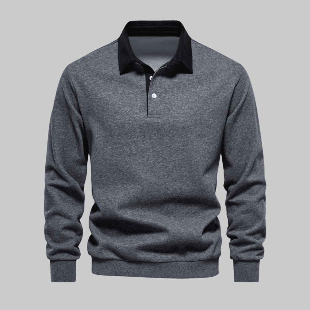 Jason | Herren Langarm-Polo Polokragen – Kontrastkragen – Feinstrick Hirschfeld Dunkelgrau S 
