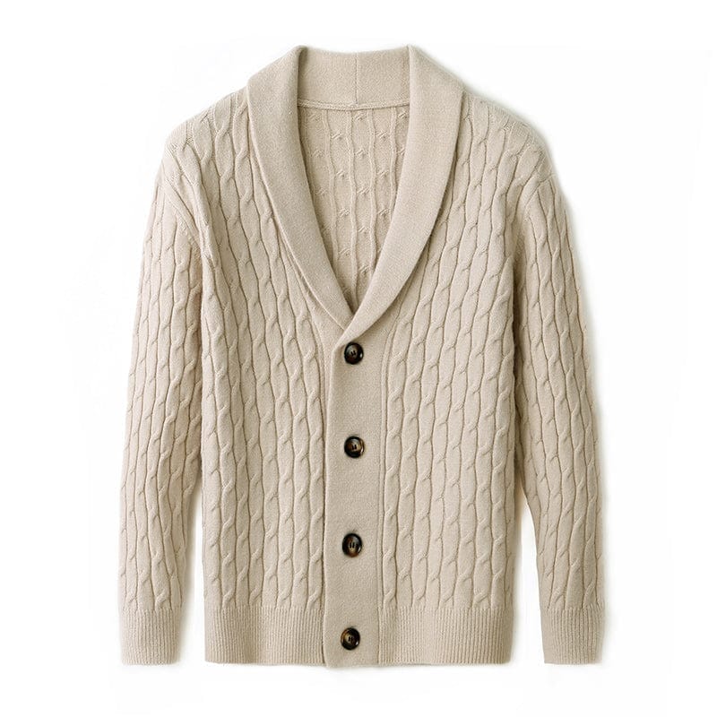 Adrian | Herren Merino-Cardigan – Schalkragen – Kabelstrick – Knopfleiste Hirschfeld 