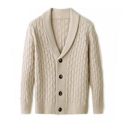 Adrian | Herren Merino-Cardigan – Schalkragen – Kabelstrick – Knopfleiste Hirschfeld 