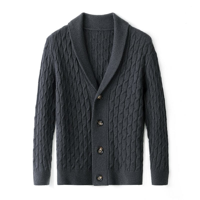Adrian | Herren Merino-Cardigan – Schalkragen – Kabelstrick – Knopfleiste Hirschfeld 