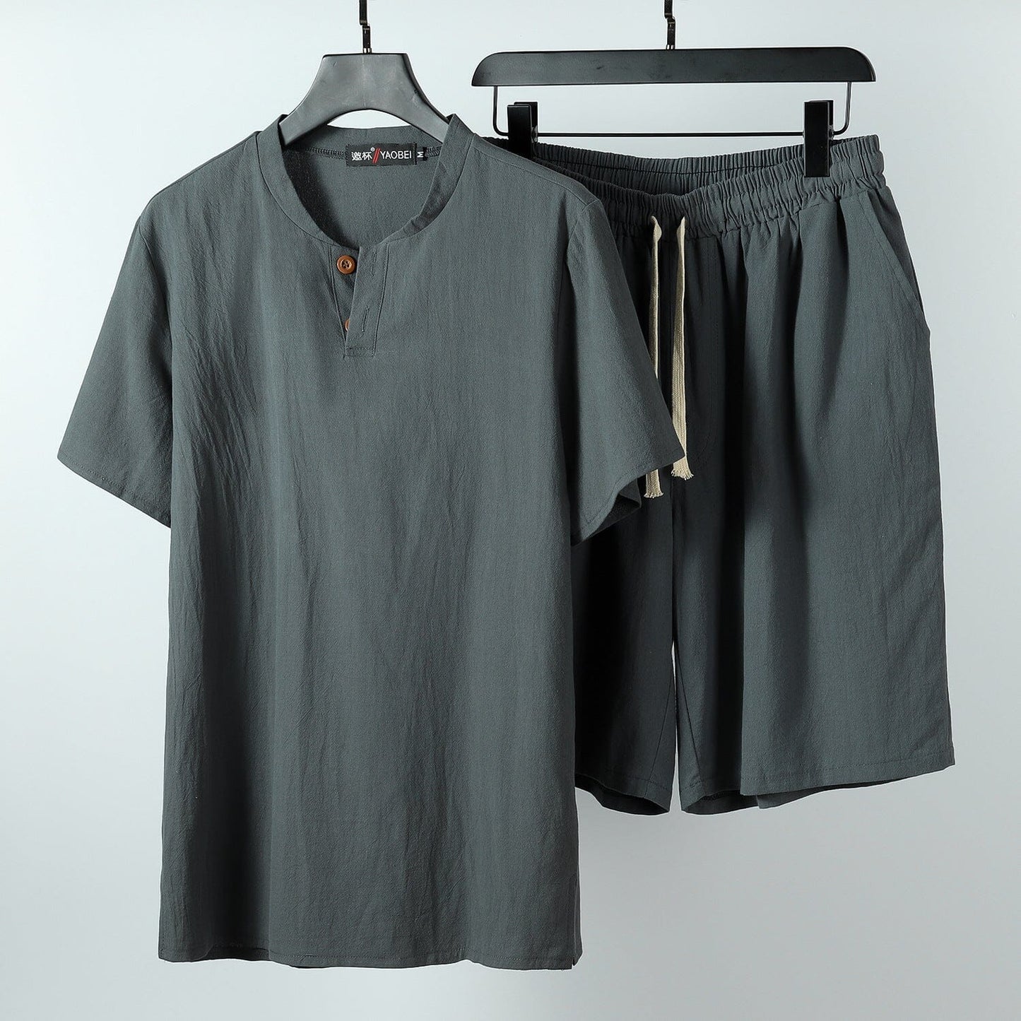 Scott | Herren Lounge-Set – Henley & Shorts – Baumwollstrick – garment-washed – leicht & atmungsaktiv Hirschfeld Grün XS 