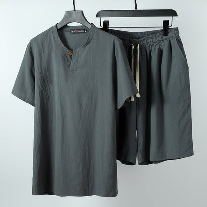 Scott | Herren Lounge-Set – Henley & Shorts – Baumwollstrick – garment-washed – leicht & atmungsaktiv Hirschfeld Grün XS 