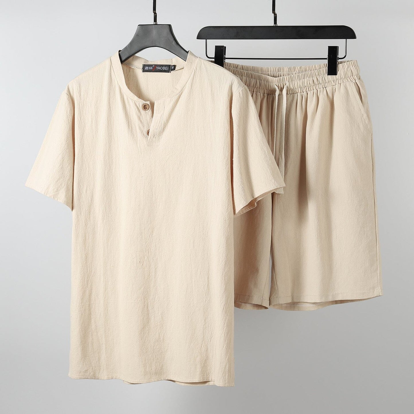 Scott | Herren Lounge-Set – Henley & Shorts – Baumwollstrick – garment-washed – leicht & atmungsaktiv Hirschfeld Aprikose XS 