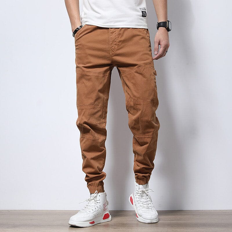 Steve | Herren Cargo-Jogginghose – Baumwoll-Twill – Slim Taper – Stretch – Cargotaschen Hirschfeld Karamell 28 