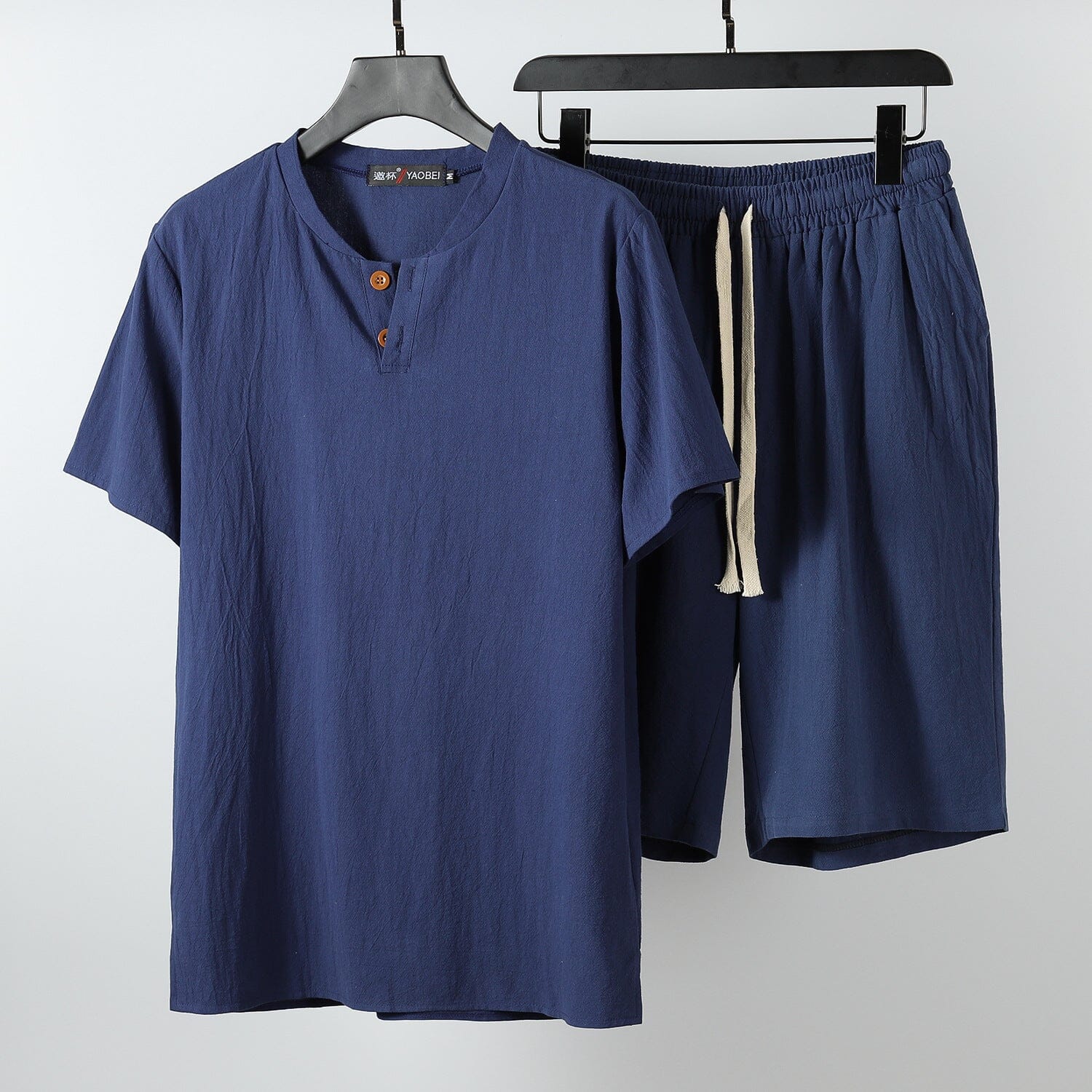 Scott | Herren Lounge-Set – Henley & Shorts – Baumwollstrick – garment-washed – leicht & atmungsaktiv Hirschfeld Blau XS 