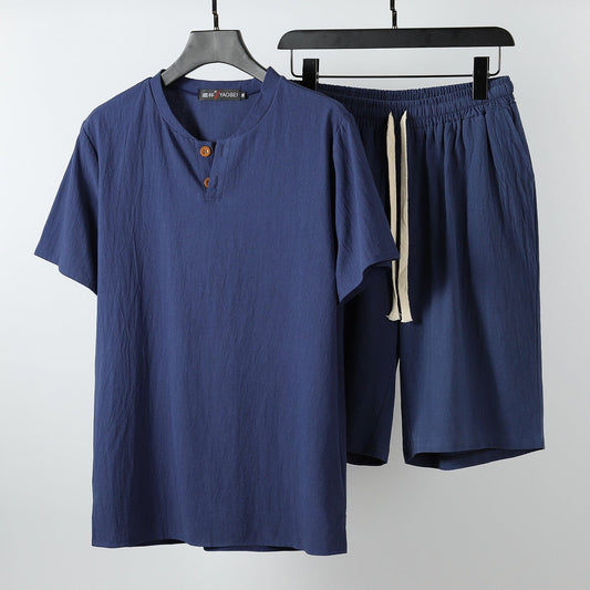 Scott | Herren Lounge-Set – Henley & Shorts – Baumwollstrick – garment-washed – leicht & atmungsaktiv Hirschfeld Blau XS 