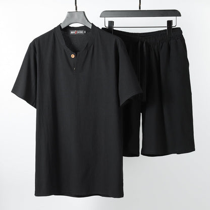 Scott | Herren Lounge-Set – Henley & Shorts – Baumwollstrick – garment-washed – leicht & atmungsaktiv Hirschfeld Schwarz XS 