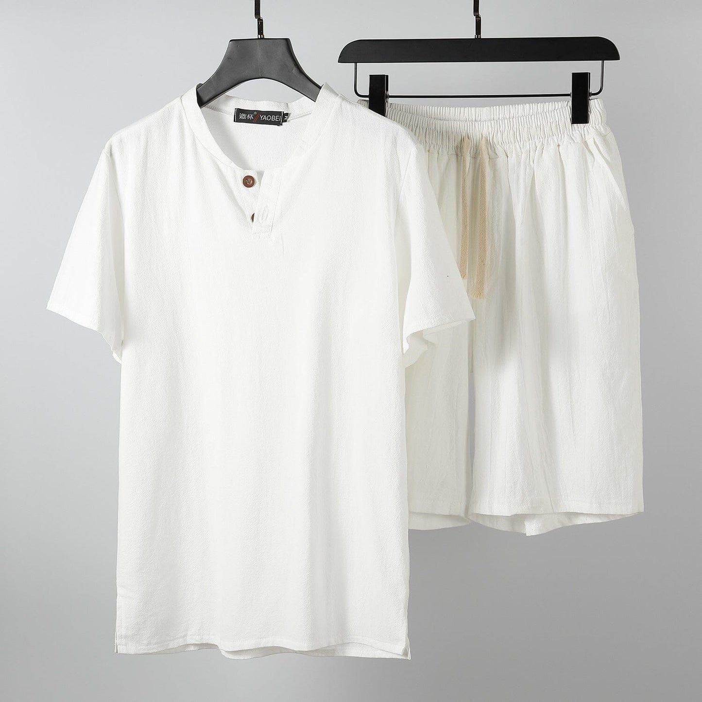 Scott | Herren Lounge-Set – Henley & Shorts – Baumwollstrick – garment-washed – leicht & atmungsaktiv Hirschfeld Weiß XS 