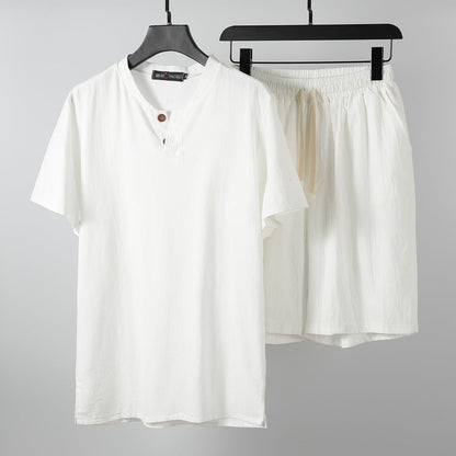 Scott | Herren Lounge-Set – Henley & Shorts – Baumwollstrick – garment-washed – leicht & atmungsaktiv Hirschfeld Weiß XS 