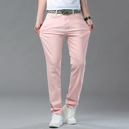 Timothy | Herren Chino Straight – Stretch-Baumwoll-Twill – mittelhoch – garngefärbt Hirschfeld Pink 28 