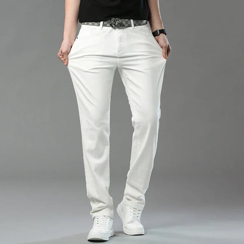 Timothy | Herren Chino Straight – Stretch-Baumwoll-Twill – mittelhoch – garngefärbt Hirschfeld Weiß 28 