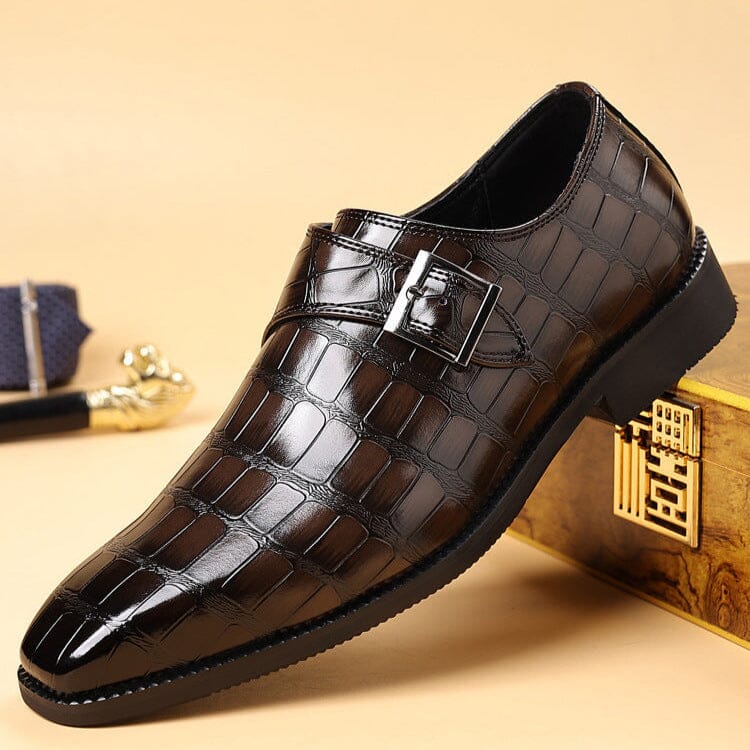 Brandon | Herren Monkstrap – Krokoprägung – Echtleder Hirschfeld Dunkelbraun 39 