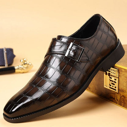 Brandon | Herren Monkstrap – Krokoprägung – Echtleder Hirschfeld Dunkelbraun 39 