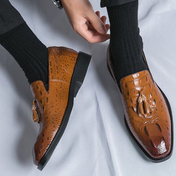 Carlos | Herren Loafer Slip-on – Krokoprägung – Leder Hirschfeld Braun 39 