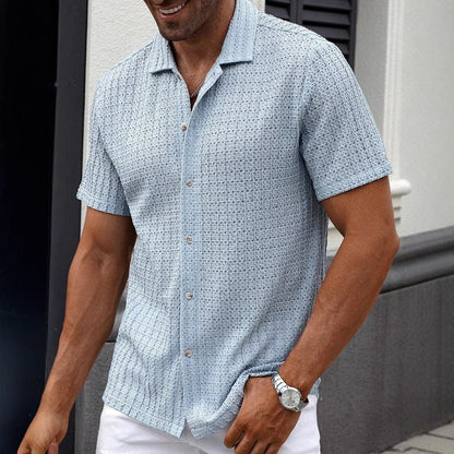 Henry | Herren Sommerhemd Kurzarm – Reverskragen – strukturierter Baumwollmix – leicht & atmungsaktiv Hirschfeld Blau S 