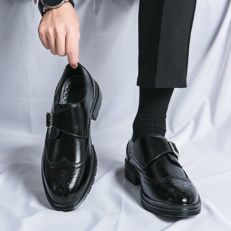 Elijah | Herren Monkstrap Lederschuh – Brogue/Wingtip – Schnallenverschluss – gepolsterte Innensohle Hirschfeld Schwarz 40 