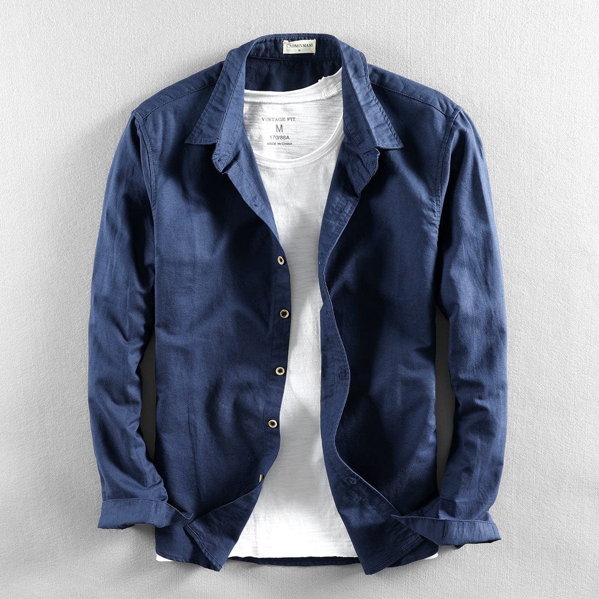 Nathan | Herren Leinenhemd Langarm – Hemdkragen – Leinen-Baumwolle – leicht & atmungsaktiv Hirschfeld Dunkelblau S 