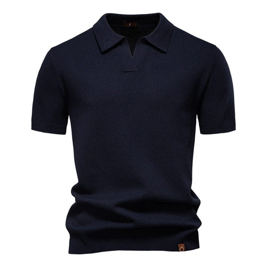 Harvey | Herren Poloshirt offener Polokragen – Strukturstrick – Feinstrick Hirschfeld Marineblau S 
