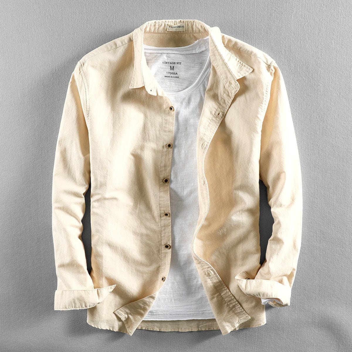 Nathan | Herren Leinenhemd Langarm – Hemdkragen – Leinen-Baumwolle – leicht & atmungsaktiv Hirschfeld Beige S 