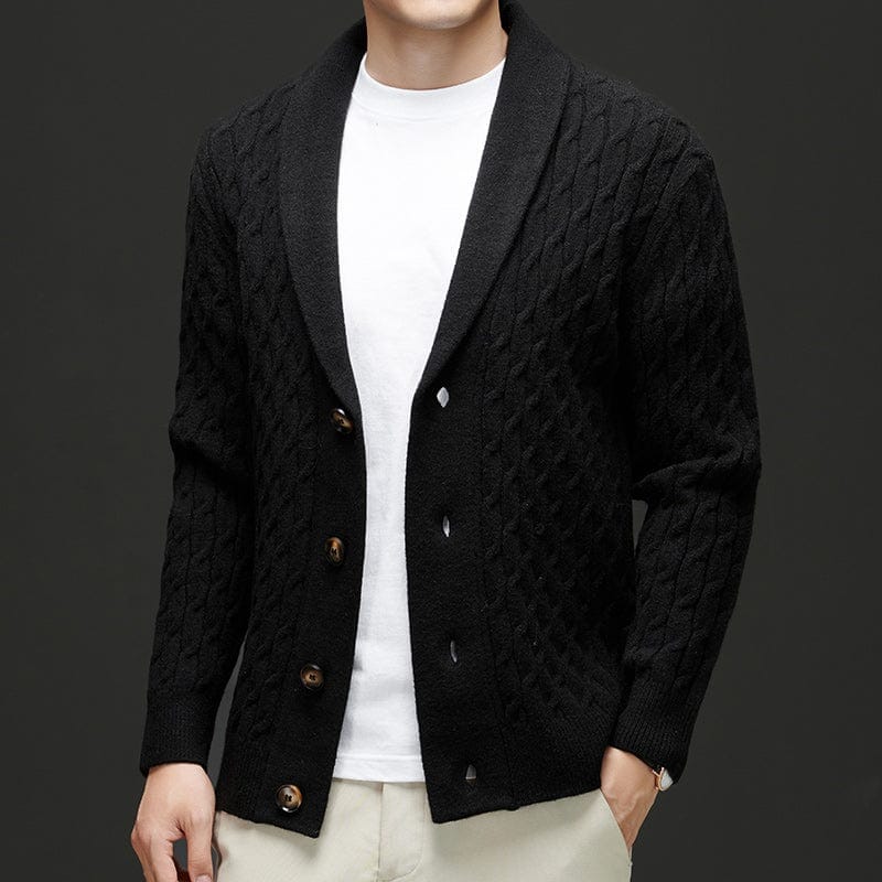 Adrian | Herren Merino-Cardigan – Schalkragen – Kabelstrick – Knopfleiste Hirschfeld 