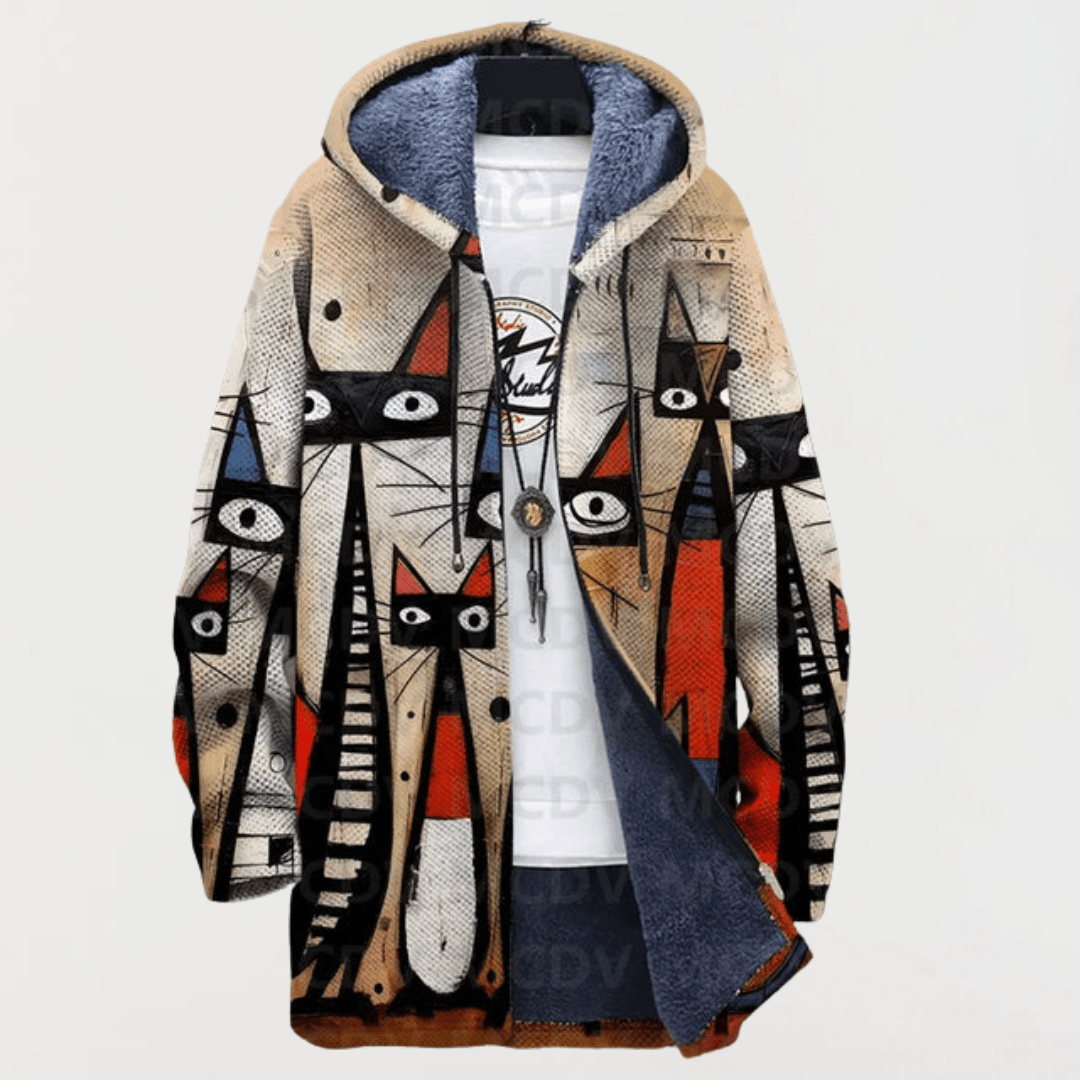 Mark | Unisex Boho Tribal Print Zip Up Hoodie Jacket | Fleece Lined Ethnic Festival Sweatshirt Hirschfeld 