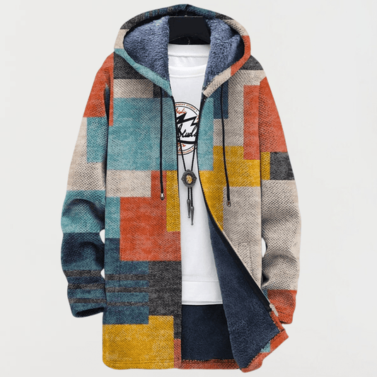 Neil | Unisex Boho Tribal Print Zip Up Hoodie Jacket | Fleece Lined Ethnic Festival Sweatshirt Hirschfeld 
