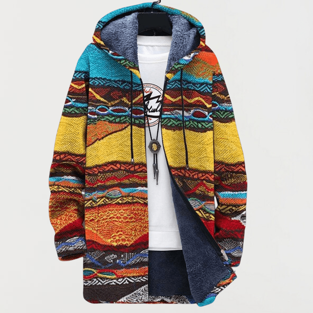Nick | Unisex Boho Tribal Print Zip Up Hoodie Jacket | Fleece Lined Ethnic Festival Sweatshirt Hirschfeld 