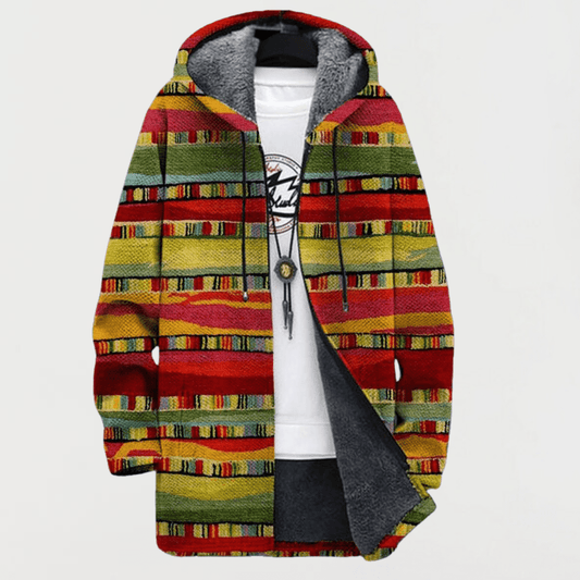 Leonard | Unisex Boho Tribal Print Zip Up Hoodie Jacket | Fleece Lined Ethnic Festival Sweatshirt Hirschfeld 
