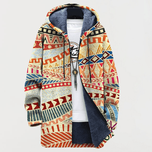 Marcus | Unisex Boho Tribal Print Zip Up Hoodie Jacket | Fleece Lined Ethnic Festival Sweatshirt Hirschfeld 