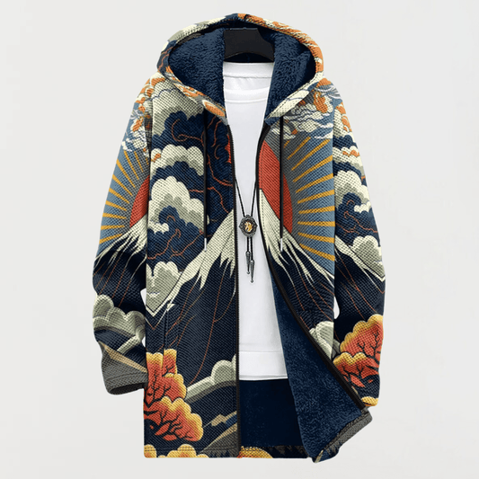 Levi | Unisex Boho Tribal Print Zip Up Hoodie Jacket | Fleece Lined Ethnic Festival Sweatshirt Hirschfeld 