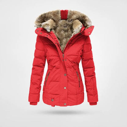 Agnes | Damen Winterjacke mit Kapuze – hochschließender Kragen – warm gefüttert (Fleece) – windabweisend csvnovember Hirschfeld Rot S 