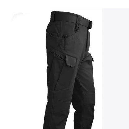 Milo | Herren Outdoor Militär Taktische-Winterhose – wasserfest – Fleecefutter – Stretch – Cargo-Taschen – Reißverschluss Hirschfeld Schwarz S 