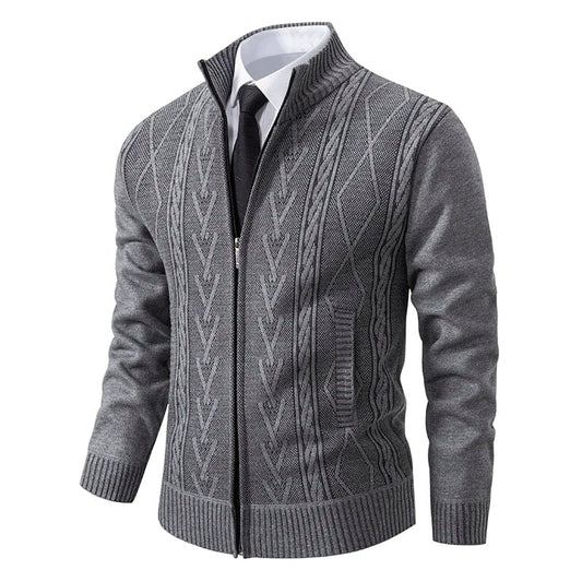 Johny | Herren Cardigan – offene Front – nordisches Jacquard – Wollstrick, weich & warm Hirschfeld Hellgrau M 