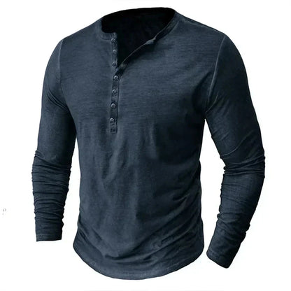 Aiden | Herren Langarm-Henley Henley-Kragen – 6-Knopf-Leiste – Baumwolle Hirschfeld Blau S 