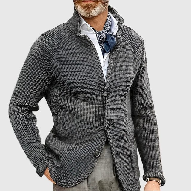 Abel | Herren Cardigan V-Ausschnitt – Blazer-inspiriertes Design – Materialmix Hirschfeld 
