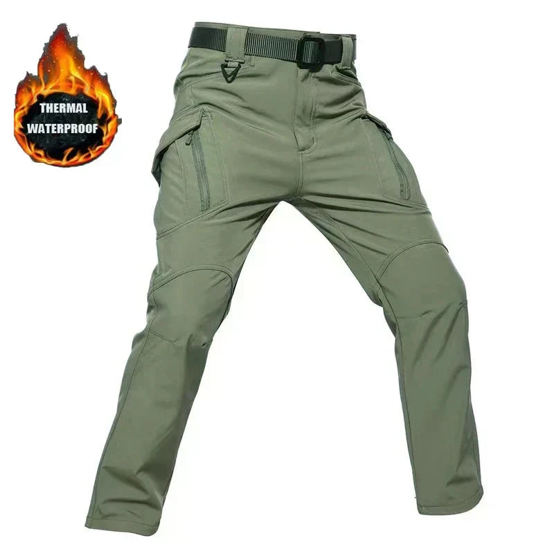 Milo | Herren Outdoor Militär Taktische-Winterhose – wasserfest – Fleecefutter – Stretch – Cargo-Taschen – Reißverschluss Hirschfeld Grün S 