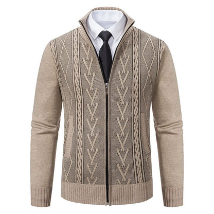Jayson | Herren Strick-Cardigan Full-Zip – Stehkragen – Rippstruktur – baumwollreicher Feinstrick Hirschfeld Beige XS 