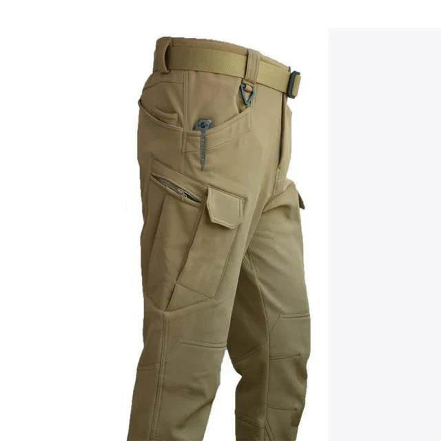 Milo | Herren Outdoor Militär Taktische-Winterhose – wasserfest – Fleecefutter – Stretch – Cargo-Taschen – Reißverschluss Hirschfeld Khaki S 
