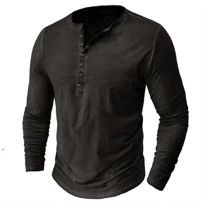 Aiden | Herren Langarm-Henley Henley-Kragen – 6-Knopf-Leiste – Baumwolle Hirschfeld Dunkelgrau S 