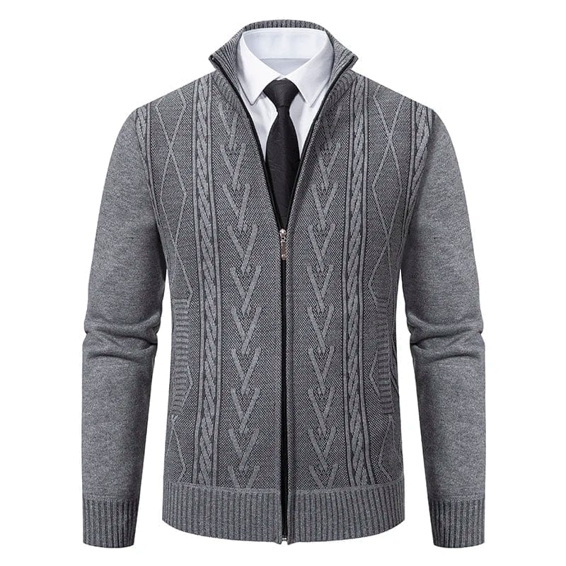 Jayson | Herren Strick-Cardigan Full-Zip – Stehkragen – Rippstruktur – baumwollreicher Feinstrick Hirschfeld Dunkelgrau XS 