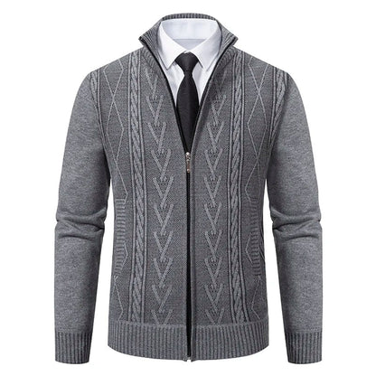 Jayson | Herren Strick-Cardigan Full-Zip – Stehkragen – Rippstruktur – baumwollreicher Feinstrick Hirschfeld Dunkelgrau XS 