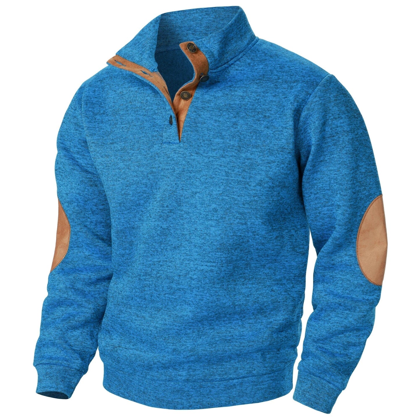 Phil | Herren Strickpullover – Stehkragen – 1/4-Leiste – Ellbogen-Patches – Strick Hirschfeld Blau S 