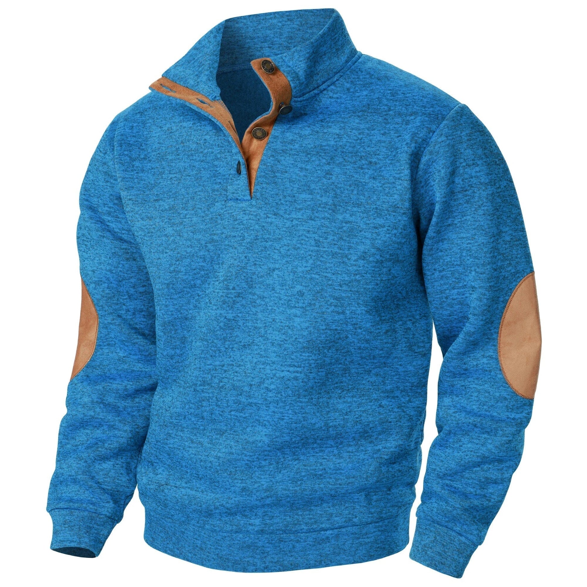 Phil | Herren Strickpullover – Stehkragen – 1/4-Leiste – Ellbogen-Patches – Strick Hirschfeld Blau S 